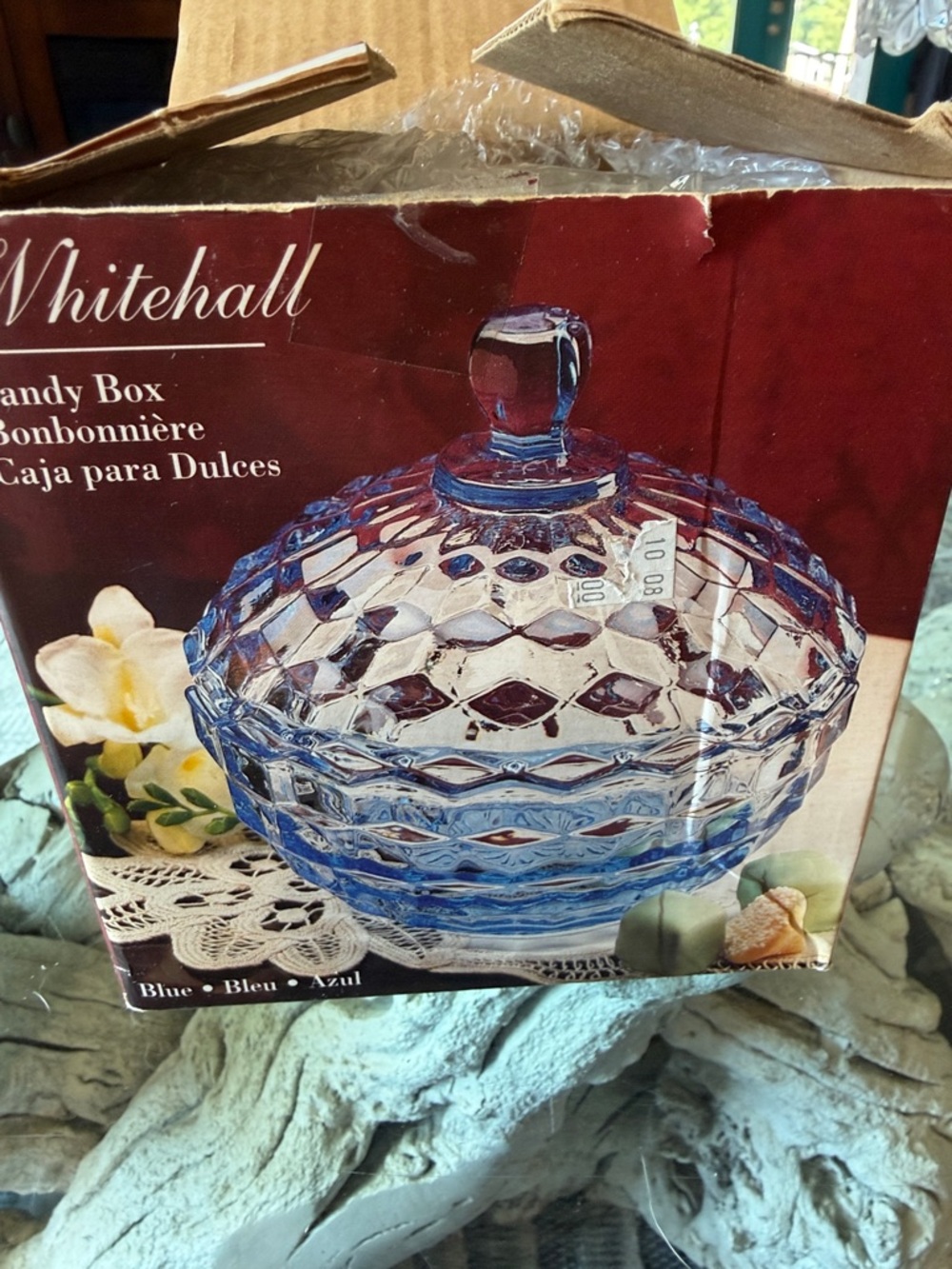 Indiana Glass Blue Faceted Candy Dish with Lid